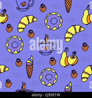 Desserts on blue background, seamless pattern Stock Vector