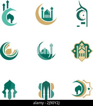 Muslim symbols with halfmoon and minarets Stock Vector