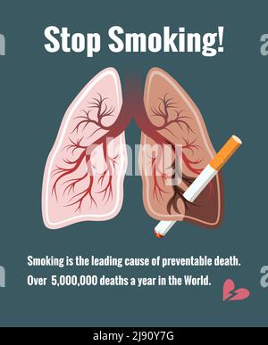 Lungs and smoking, stop smoking. Cancer and tobacco, death and illness, vector illustration Stock Vector