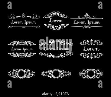 Mega set of white retro styled ornamental designs. Frames of flowery patterns for your logo, label and vintage page or sample text Stock Vector