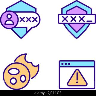 Personal security on internet pixel perfect RGB color icons set Stock Vector