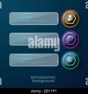 Infographic background with three linear business concept touch interface with icons pictograms and text captions vector illustration Stock Vector