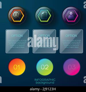 Business background concept with nine objects gradient colored icons pictograms and square frames with editable text fields vector illustration Stock Vector