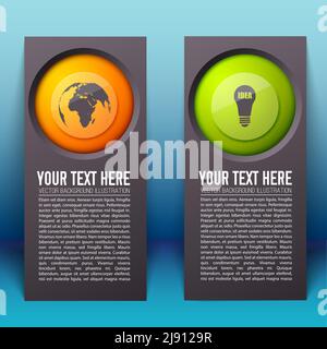 Abstract infographic vertical banners with text colorful round buttons and business icons isolated vector illustration Stock Vector