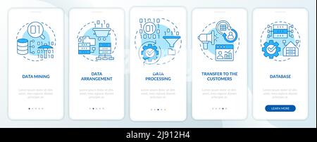 Collecting and processing data blue onboarding mobile app screen Stock Vector