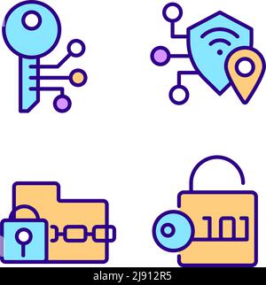 Encryption technologies pixel perfect RGB color icons set Stock Vector