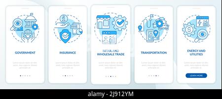 Big data applications types blue onboarding mobile app screen Stock Vector