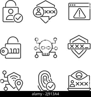 Cybersecurity technologies pixel perfect linear icons set Stock Vector
