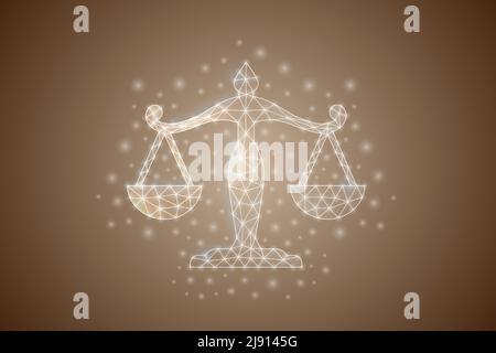 Scales low poly symbol with white connected dots. 3d geometric polygonal Balance. Justice, law design vector illustration. Stock Vector