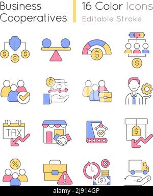 Business cooperatives RGB color icons set Stock Vector