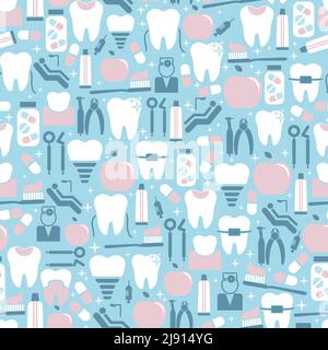 Pastel Colored Dental Care Graphics on Blue Background Stock Vector