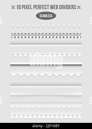 Set of seamless web page dividers with shadows. Frame and bookbinder and wavy. Vector illustration Stock Vector