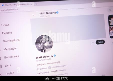 KONSKIE, POLAND - May 18, 2022: Matt Doherty official Twitter account displayed on laptop screen