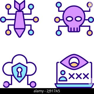 Malicious online activity pixel perfect RGB color icons set Stock Vector