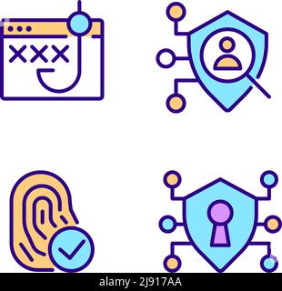 Data security and protection pixel perfect RGB color icons set Stock Vector