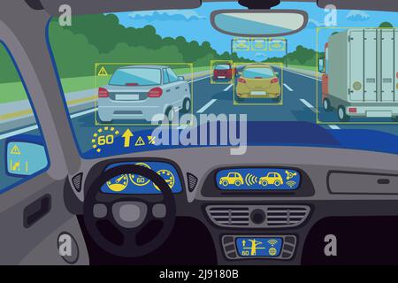 Head-up system technology in car. Technology system control, future technology dashboard, digital head-up computer. Vector illustration Stock Vector