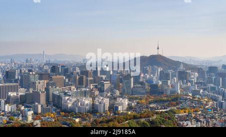 Skyline of Seoul, South Korea, taken in November 2021, post processed using exposure bracketing Stock Photo