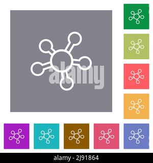 Network connections outline flat icons on simple color square backgrounds Stock Vector