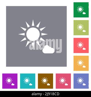 sunny weather flat icons on simple color square backgrounds Stock Vector