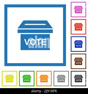 Ballot box solid flat color icons with quadrant frames on white background Stock Vector