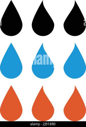 Silhouette icon set with water drops and flames. Editable vector. Stock Vector