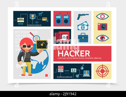 )Flat Hacker Activity Infographic Template Stock Vector