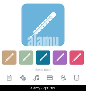 Fever thermometer solid white flat icons on color rounded square backgrounds. 6 bonus icons included Stock Vector