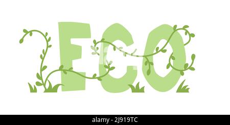 Text ECO with plant tangled around. Isolated on white background vector illustration. Stock Vector