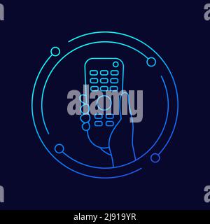 tv remote control, rc in hand line vector Stock Vector