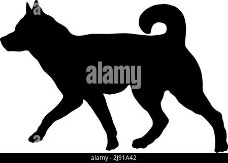 Black dog silhouette. Walking siberian husky puppy. Pet animals. Isolated on a white background. Vector illustration. Stock Vector