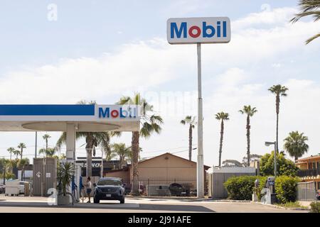 Mobil gas station in Oceanside, California, seen on Sunday, May 15, 2022. Stock Photo