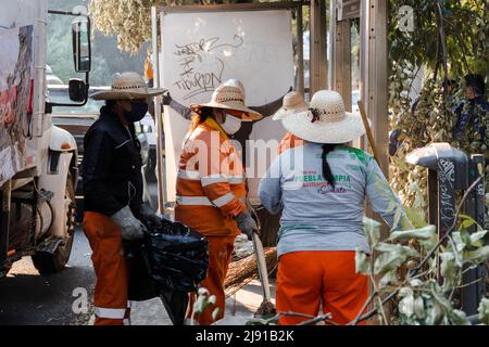 Cleaning workers better known as naranjitas in a working day Stock Photo