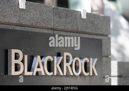 BlackRock logo is seen at the entrance to the global investment management corporation's office in San Francisco, California, on Sunday, May 1, 2022. Stock Photo