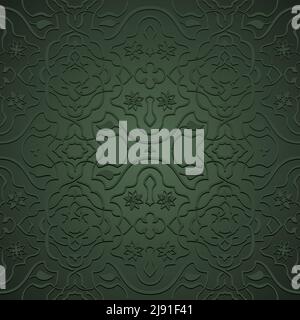 Interlacing flowery patterns in Oriental style, arabesque on green Stock Vector