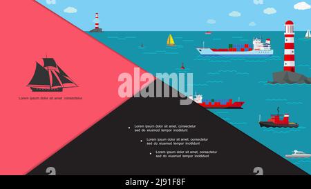 Flat marine transport composition with cargo and container ships ...