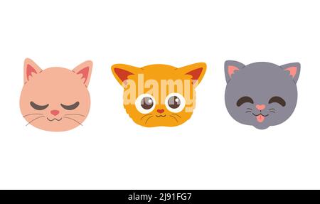 Cats heads. Cute funny domestic animals colored heads happy faces  expressive emotions vector set. Cat animal, pet funny set face illustration  #2823925