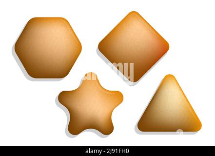 Simple geometric shapes in form of caramel candies. Elements for decor and decoration. Realistic 3D vector isolated on white background Stock Vector
