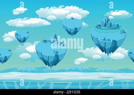 Ice and snow with the ice islands. Seamless game landscape. Cartoon background for games. Snow panorama, game user interface, cold arctic, environment Stock Vector