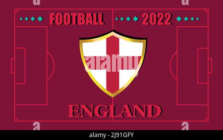 FIFA world cup Qatar 2022. Team England flag design and text on soccer field background. vector illustration. eps 10 Stock Vector