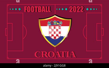 FIFA world cup Qatar 2022. Team Croatia flag design and text on soccer field background. vector illustration. eps 10 Stock Vector