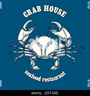 Seafood restaurant logo template with crab. Shellfish icon, template graphic nutrition and culinary, vector illustration Stock Vector