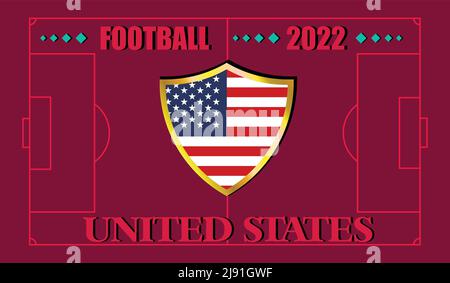 FIFA world cup Qatar 2022. Team United States flag design and text on soccer field background. vector illustration. eps 10 Stock Vector