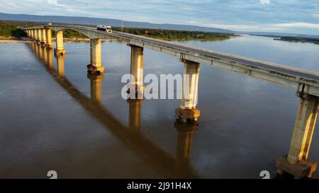 ibotirama, bahia, brazil - may 18, 2022: bridge over the Sao Francisco riverbed in the city of Ibotirama, in western Bahia. Stock Photo
