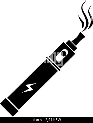 Vaping tool with smoke, detailed black icon, electronic cigarette sign on white Stock Vector