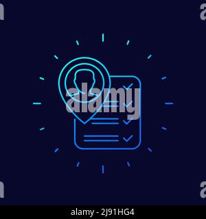 qualification line vector icon, man and checklist Stock Vector