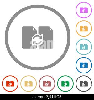Swap documents solid flat color icons in round outlines on white background Stock Vector