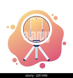 phone on tripod with ring light, vlog recording Stock Vector