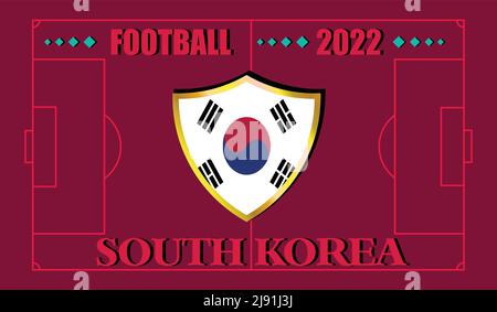 FIFA world cup Qatar 2022. Team South Korea flag design and text on soccer field background. vector illustration. eps 10 Stock Vector