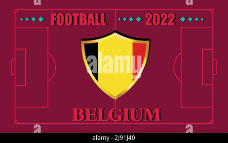 FIFA world cup Qatar 2022. Team Belgium flag design and text on soccer field background. vector illustration. eps 10 Stock Vector