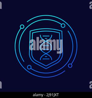 dna and shield line vector icon Stock Vector